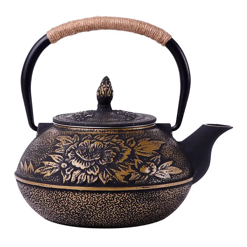 

New Uncoated teapot iron teapot iron pot, peony big iron pot 900 ml