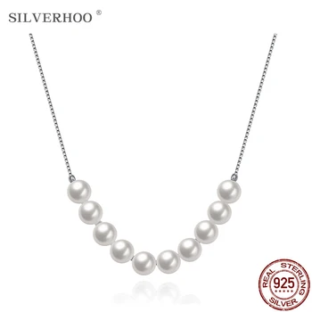 

SILVERHOO 925 Sterling Silver Shell Pearl Necklace Girl Creative Boutique Fine Jewelry Valentine's Day Gift Women Necklaces