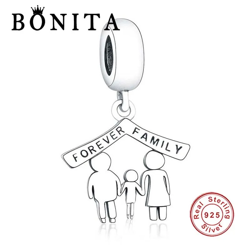 Real 925 Sterling Silver Forever Family Parents & Boy Dangle Charm Fit Original Pandrola Bracelet Making Berloque Jewelry | Украшения и