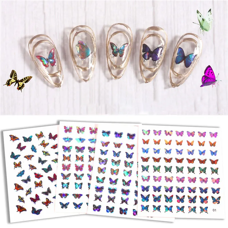 

1pc Simulation Laser Butterflies Nail Art Stickers 3D Waterproof Nail Decoration Butterflies Nail Decals Cute Nail Accesoires