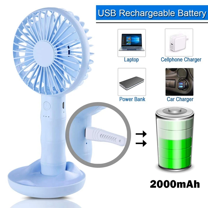 Handheld Fan,Small Portable Fan Usb Rechargeable Battery Operated Personal Fan With Base Powerful Airflow For Office Room Outdoo