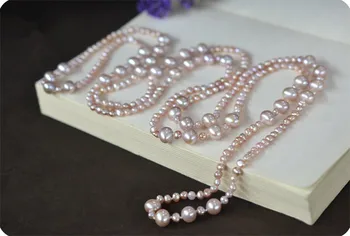 

new 3 styleHot sell Natural white pink purple 3-4 mm 9-10 mm freshwater pearl sweater chain necklace 160 cm long fashion jewelry