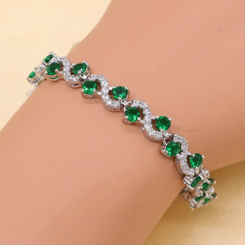 925 Sterling Silver Green Stones Cubic Zirconia Jewelry Sets For Women Earrings/Pendant/Necklace/Ring/Bracelet jewelry set silver jewelry silver jewelry set
