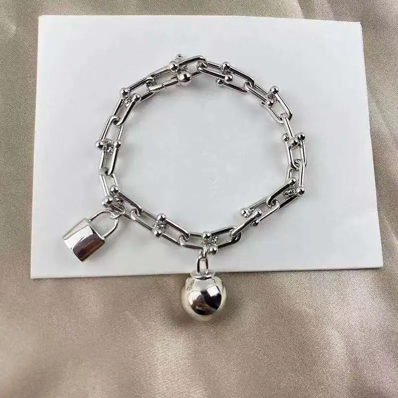 New product of classic ball lock 100% silver 1:1 original senior designer ms jewelry jewelry bracelet necklace free logistics