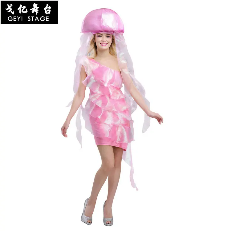 

halloween Jellyfish Dress Up Adult Pink Dress Halloween Stage Show Sea Finding Sea Life Costume