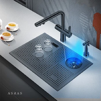 

ASRAS 5338NX SUS304 Black Nano kitchen Sink With High-Pressure Automatic Cup Rinser Coffee Shop Wine Bar basin sink with faucet