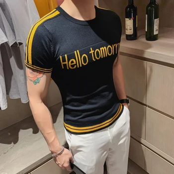 

Simple Letter Knitted T-Shirt Men Casual Men T Shirts 3XL-M Fashion 2020 Summer Men Tee Shirts Short Sleeve Slim Fit T Shirt Men