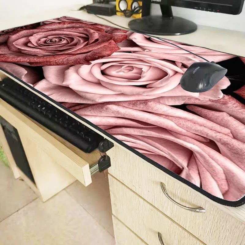  Rose Pink Large Gaming Flower Mouse Pad Locking Edge Keyboard Mouse Mat Gaming Desk Mousepad for CS