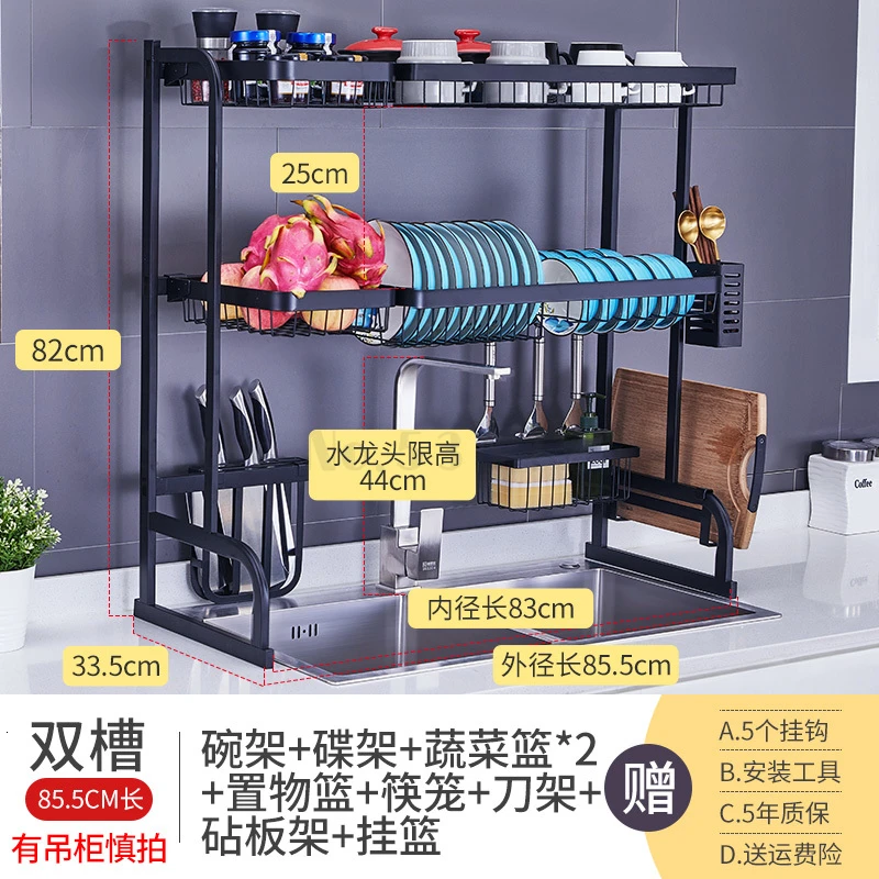 Black Stainless Steel Sink Drain-rack Bowl Kitchen Storage Rack Kitchen Storage Organization Kitchen Accessories Organizer cheap - Цвет: Многоцветный