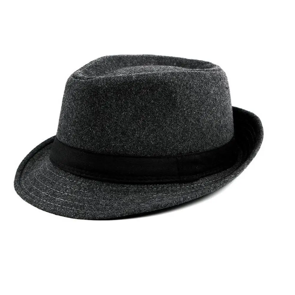 Dark Gray Новая Осенняя зимняя универсальная модная шляпа Британский джаз шляпа с коротким козырьком из искусственной шерсти шляпа для пожилых людей среднего возраста - Цвет: Dark Gray