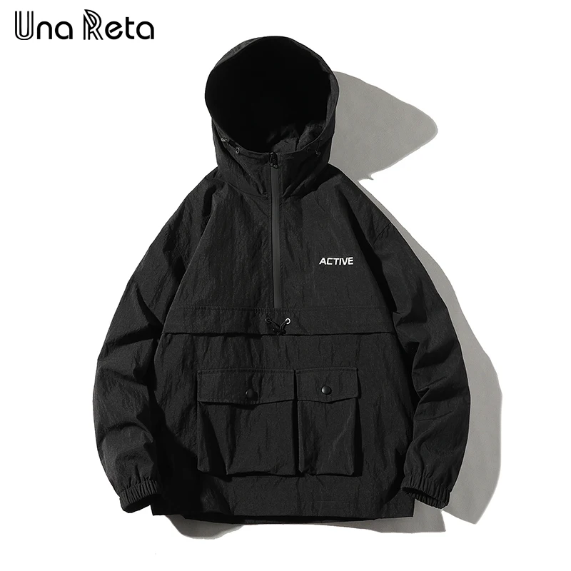 Una Reta в стиле «хип-хоп» куртка мужская с капюшоном и защитой от ветра куртка Осень Повседневное Harajuku Свободная куртка с капюшоном пальто уличная человек - Цвет: Черный