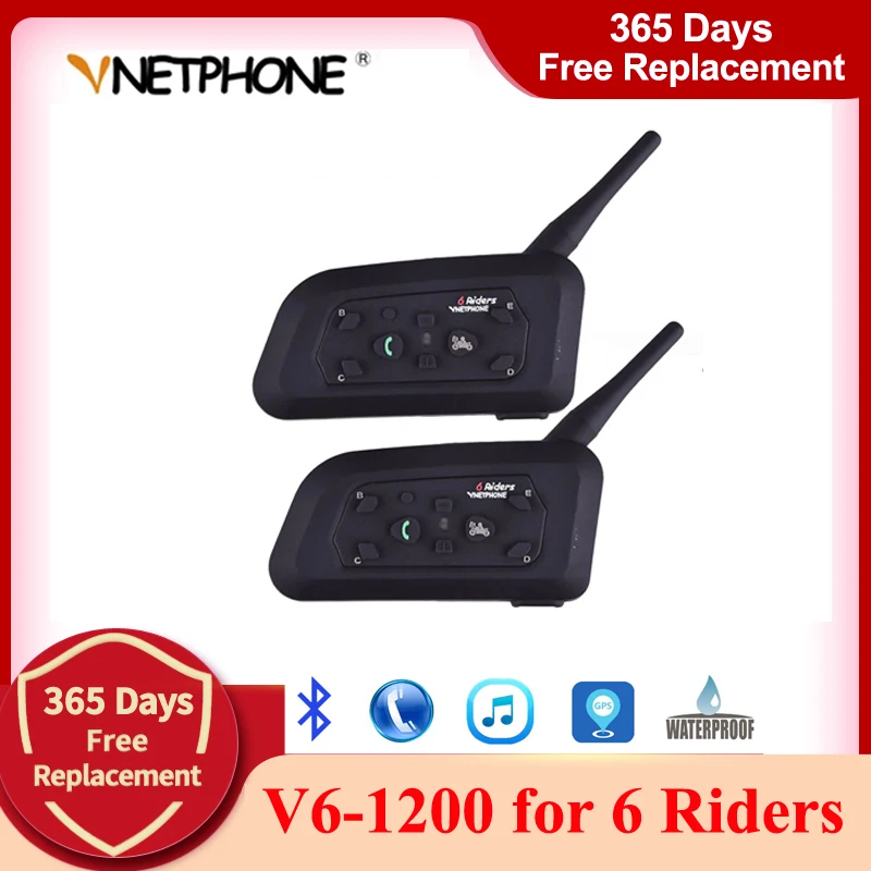 1200m Motorcycle Bluetooth Helmet Intercom Interphone 6 Riders V6-1200 BT 2X USA 