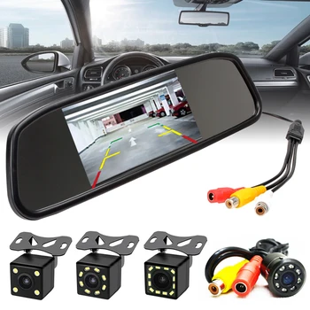 

TOSPRA 4.3 inch Car HD Rearview Mirror Monitor CCD Video Auto Parking Assistance LED Night Vision Reversing Rear View Camera