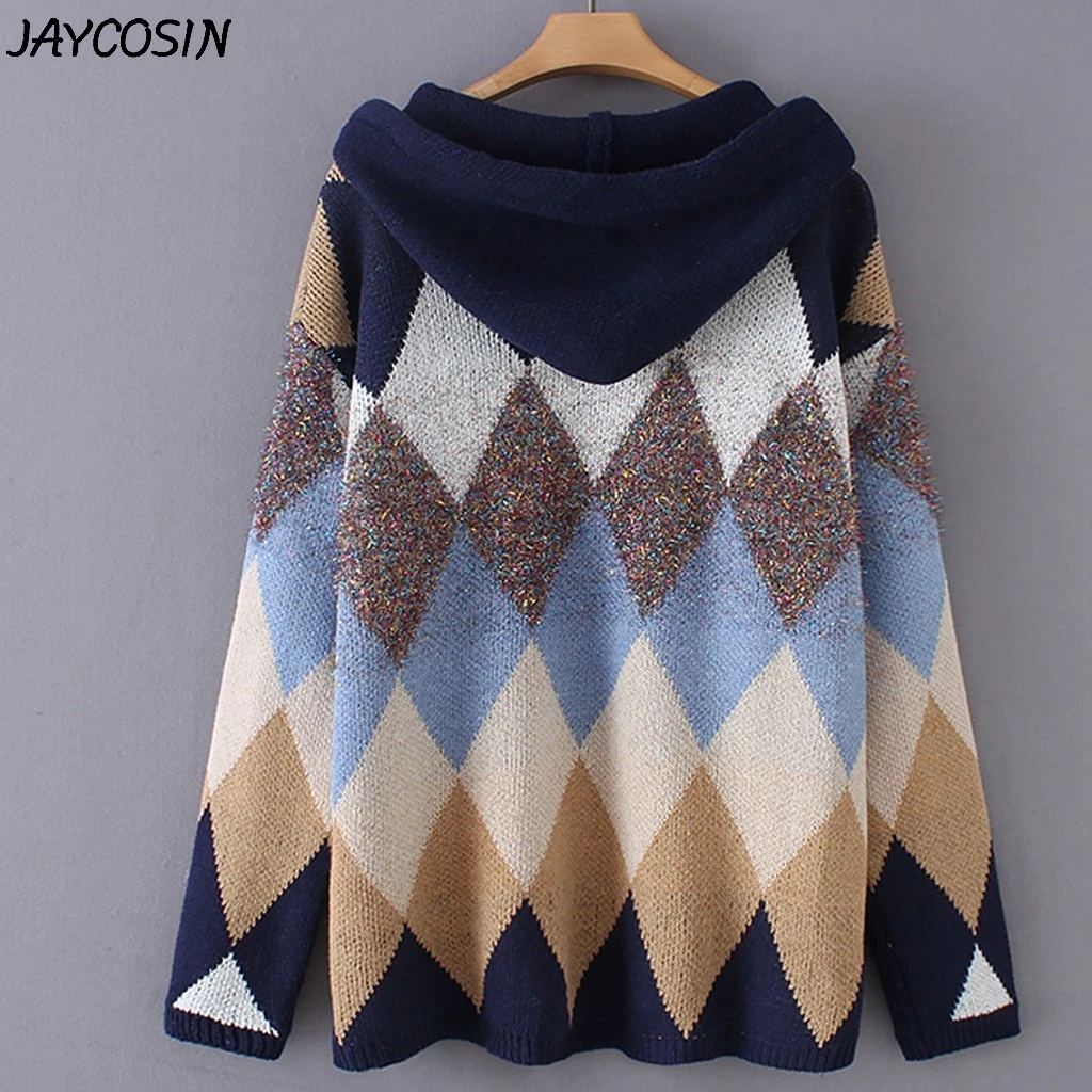 JAYCOSIN, Женская толстовка, простая, алмазная, в клетку, яркий шелк, с капюшоном, зимняя, теплая, повседневная, свободная, трикотажная, пуловер, свитера, Топ