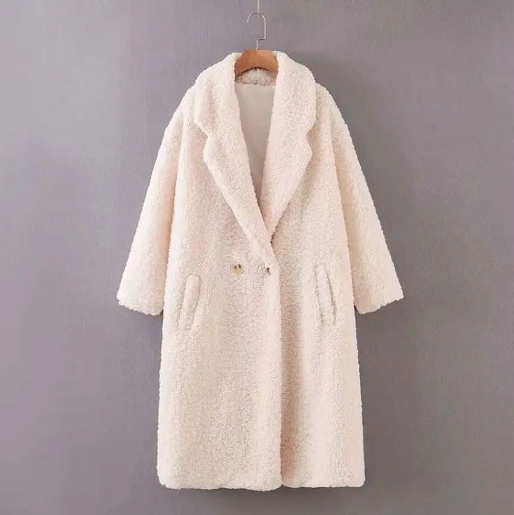 HCBLESS, Осеннее и зимнее женское пальто с двумя пряжками, Свободное пальто из овечьей шерсти, женское длинное шерстяное пальто - Цвет: Бежевый