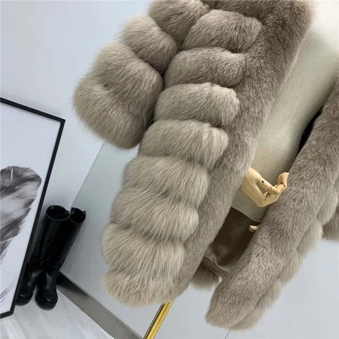 Women Real Fur Coat Thick Warm Female Natural Fox Fur Jacket Outerwear Fashion V Neck Winter Real Fox Fur Coat for Women
