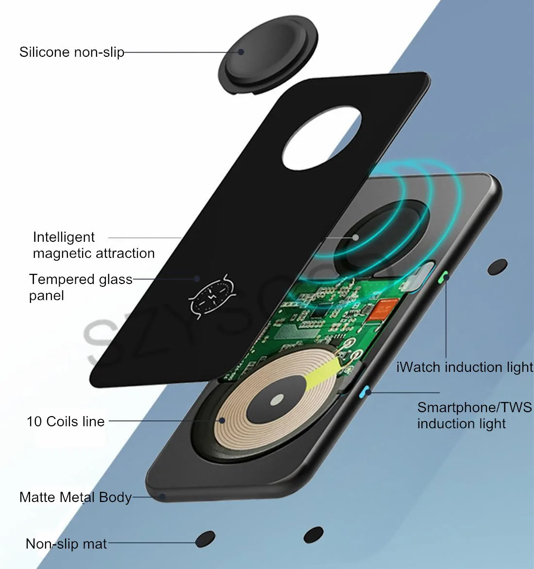 2 в 1 Qi Беспроводное зарядное устройство для samsung S9 S10 iPhone X XS MAX XR 8 Plus для Xiaomi 9 huawei P30 pro 10W Беспроводная зарядка