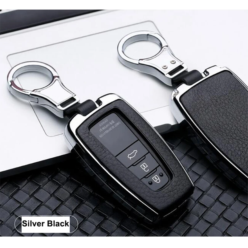 Silver Black Брелок чехол из натуральной кожи для TOYOTA Camry CHR Crown Prado IZOA - Название цвета: Silver Black