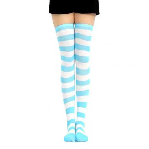 Blue White Женские носки, модные чулки, женские полосатые облегающие Гольфы выше колена, чулки, Стрейчевые длинные носки для косплея, chaussette femme - Цвет: Blue White