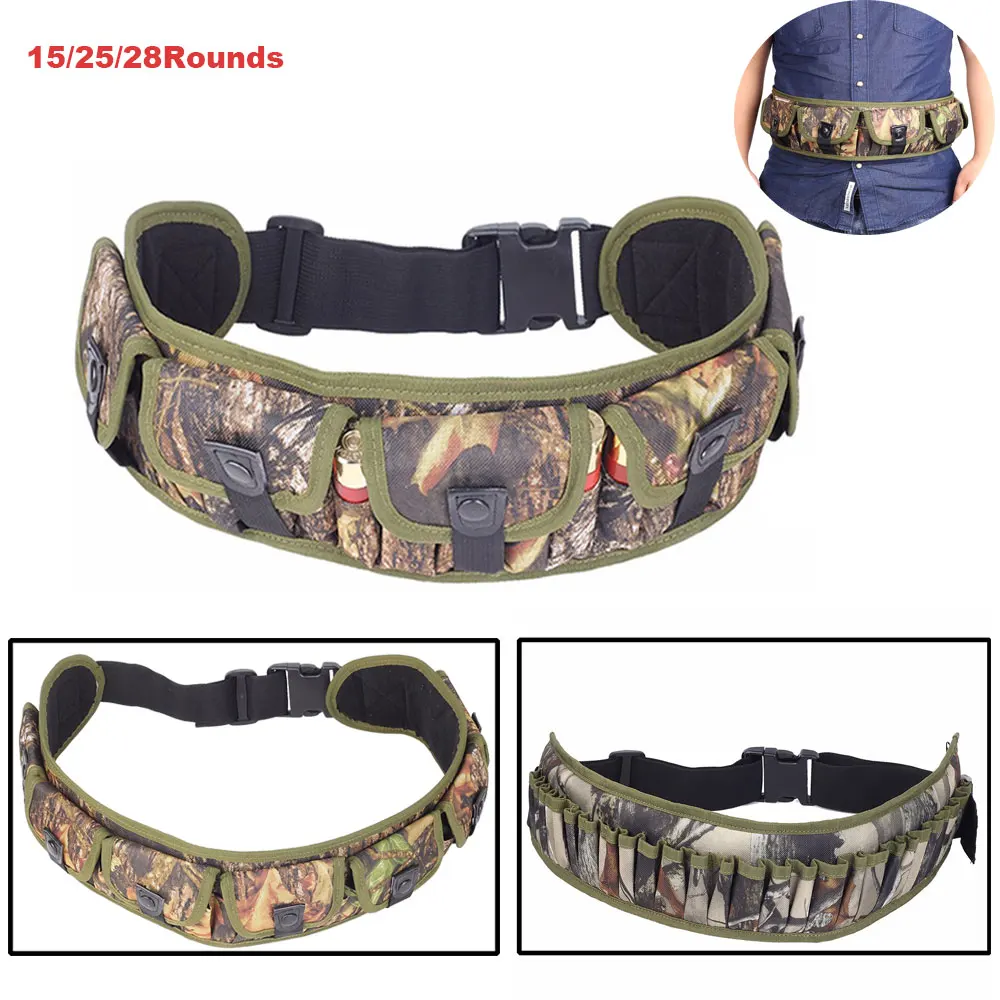 15/25/28 Rounds Tactical Bullet Holder Bandolier Waist Belt 12/20 GA Ammo Pouch Shotgun Shell Carrier Hunting Cartridge Belt