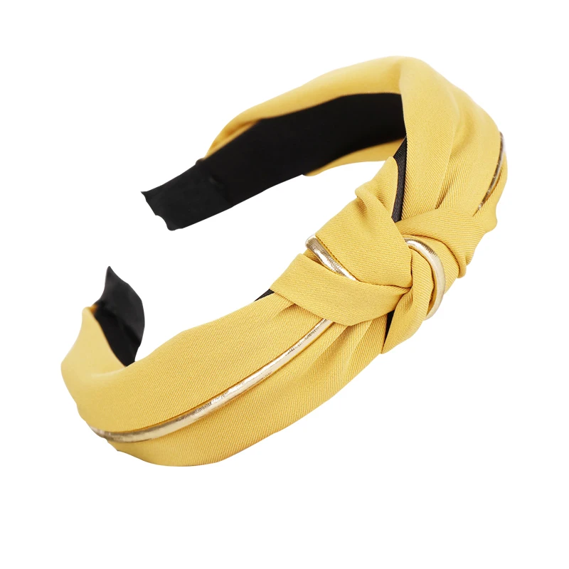 

Korean Satin Solid Knotted Girls Turban Golden Rim Bezel Holder Headwear Headband Hairband Ladies Women Hair Accessories