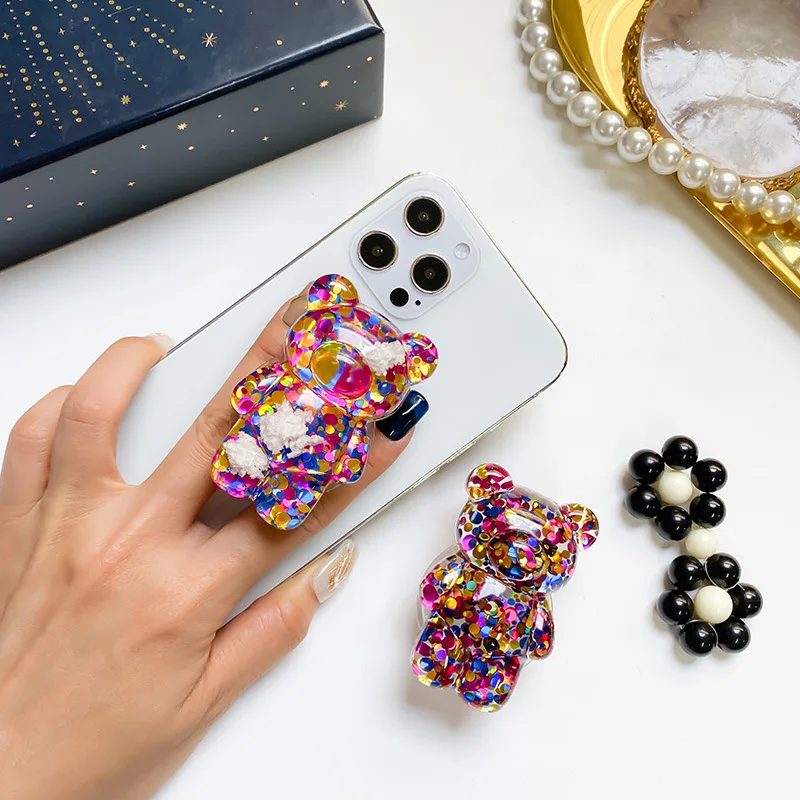 magnetic phone holder for car INS Hàn Quốc 3D Laser Flash Chip Gấu Giá Đỡ Điện Thoại Griptok Hỗ Trợ Cho IPhone Samsung Cầm Tok Gấp Handband Ngón Tay Đứng phone holder for desk