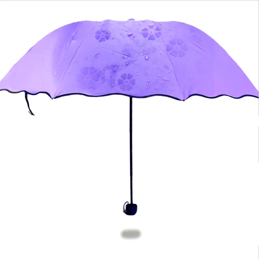 Simple Fashion Women Umbrella Windproof Sunscreen Magic Flower Dome Ultraviolet-proof Parasol Sun Rain Folding Umbrellas AUG889