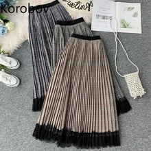 Korobov Корейская Высокая талия кружева лоскутное женские юбки а-силуэта Harajuku плед OL осень новая Falda винтажная плиссированная юбка 78879