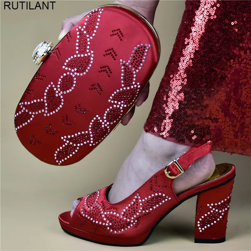 

African Wedding Italian Shoe and Bag Sets Decorate Nigerian Matching Shoes and Bag with Rhinestone Luxury Shoes Women Designers