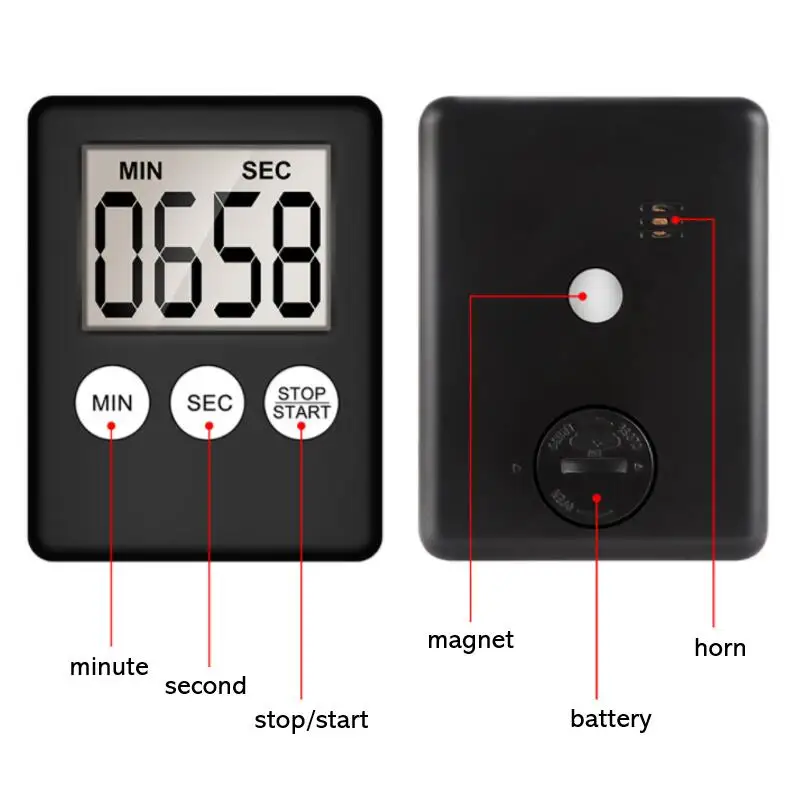 Супер Тонкий Магнит кухонный таймер для приготовления пищи lcd цифровой экран Кухонный Таймер Будильник прямого и обратного счета секундомер часы