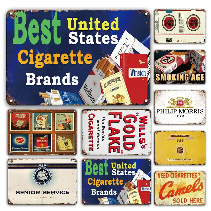 Lucky Cigarette Metal Plate Wall Stickers Decor Sign Vintage Camel Cigarett Tin Poster Sign Smoke Tobacco Shop Decor Plaque Sign Plaques Signs Aliexpress