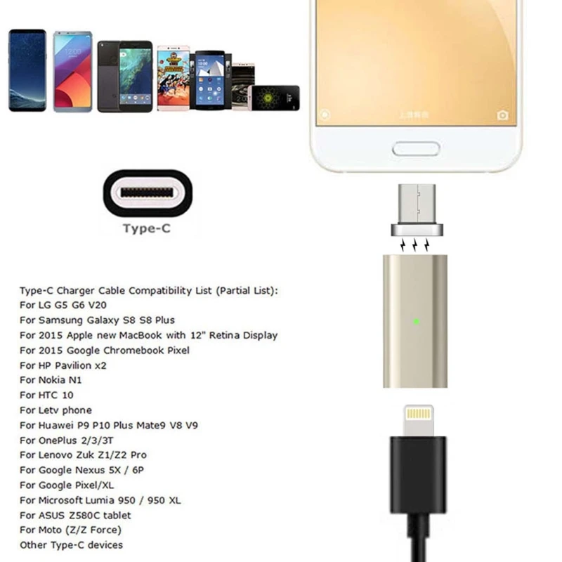 Магнитный женский микро usb type C Мужской адаптер для Android S8 S7 LG