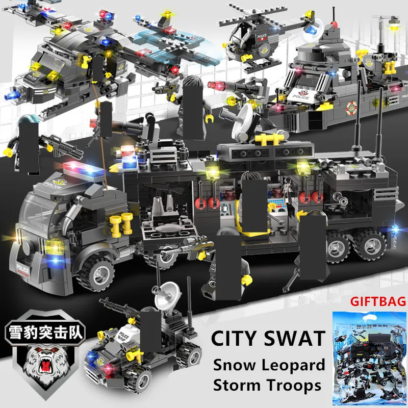 

792Pcs Military Navy SEALS Helicopter Warship Police SWAT Building Blocks Sets Brinquedos Technic Creator Educational Kids Toys