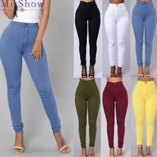 2019 barato básico 6 colores mujeres de cintura alta lápiz pantalones estilo occidental Vintage Casual de longitud completa de alta calle mujer Jeans 3XL