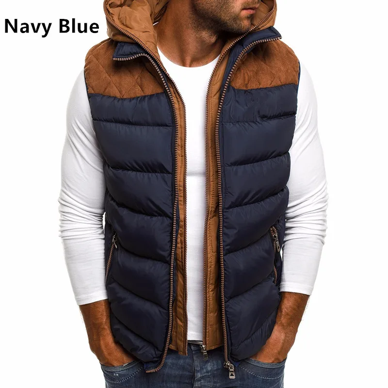 navy blue ZOGAA, зимнее пальто, жилет, мужская теплая куртка без рукавов, повседневный жилет, хлопковый жилет, пальто с капюшоном, 5xl, 4 XL Размер, куртка на утином пуху, мужской жилет - Цвет: navy blue