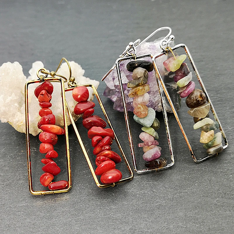 Винтажные серьги красочные каменные серьги для женщин Boho красные Висячие Серьги Brincos модные корейские элегантные ювелирные изделия O4D359