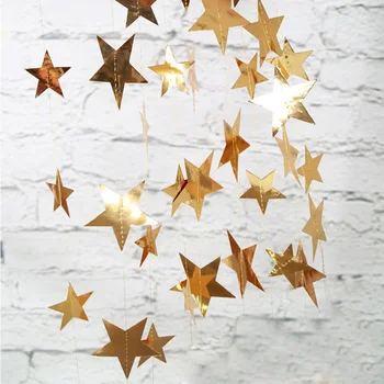 

50pcs/Lot 4m Paper Garland Colorful Decorative Star String Banner Hanging Paper Craft Bunting Wedding Party Birthday Home ZZY116