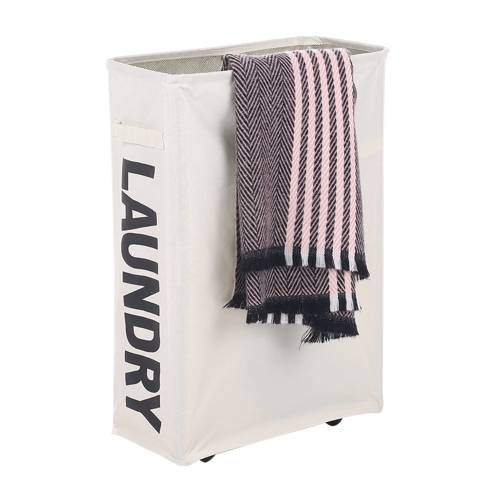 

New Move Wheels Oxford Washing Clothes Laundry Basket Bin with Universal Wheels Foldable Mesh Drawstring Dirty Clothes Hamper
