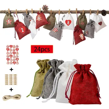 

Christmas Pattern Candy Bag 1-24 Advent Calendar Bundle Cotton Linen Gift Bag Merry Christmas Gift For Family