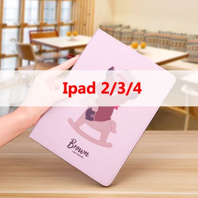 Милый мультяшный коричневый медведь откидная крышка для Ipad Air 1 2 мин на возраст 1, 2, 3, 4, 5, из искусственной кожи и функцией автоматической блокировки и разблокировки ударозащитный чехол - Цвет: 04 Ipad 2 3 4