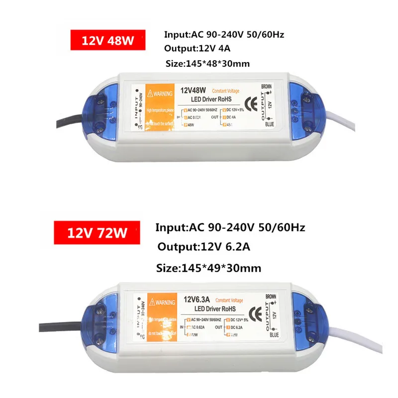 Светодиодная лента драйвер адаптера питания DC 12V светодиодный трансформатор 18W 28W 48W 72W 100W для Светодиодный лента-лампа