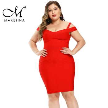 

Maketina 2020 New Arrivals Off Shoulder Plus Size Bandage Dress Party Red XL Bandage Dress Striped Plus Size Bodycon Dress