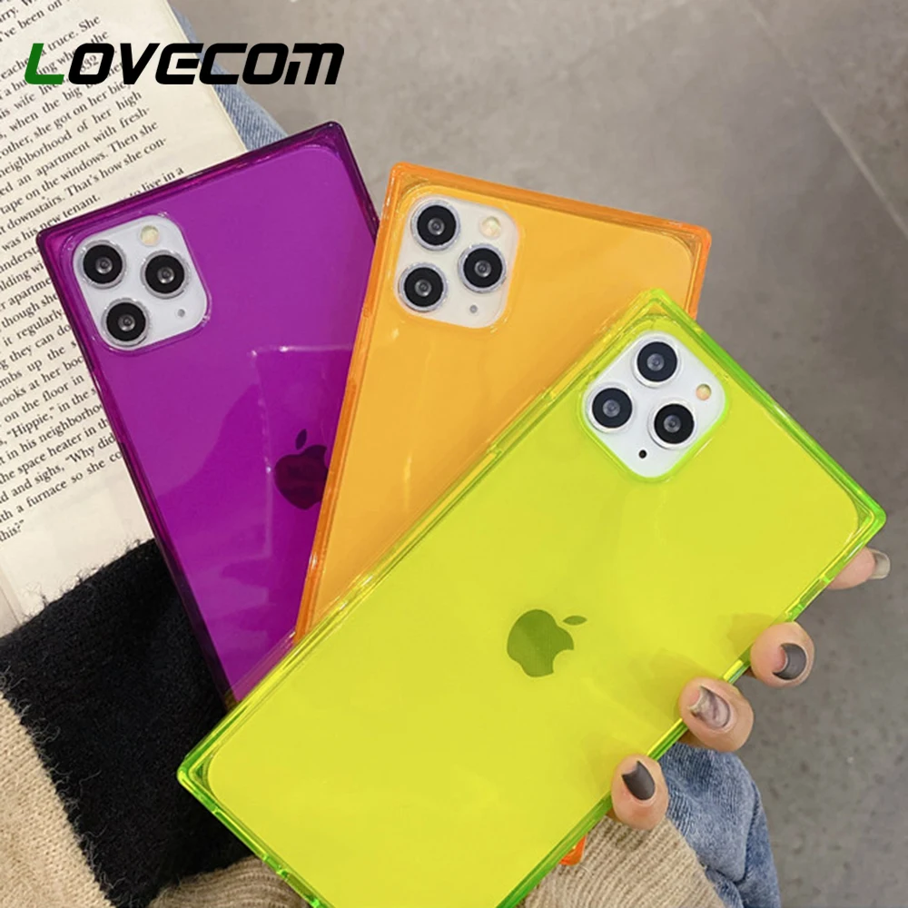 Квадратный блестящий чехол LOVECOM для iPhone 12 Mini Pro 11 Max XR X XS 7 8 6S Plus мягкая прозрачная