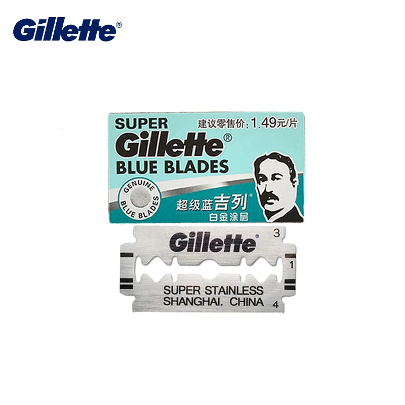Gillette Super Blue Razor Blade For Men Stainless Steel Double Edge Beard Shaver Blades 5 Pcs
