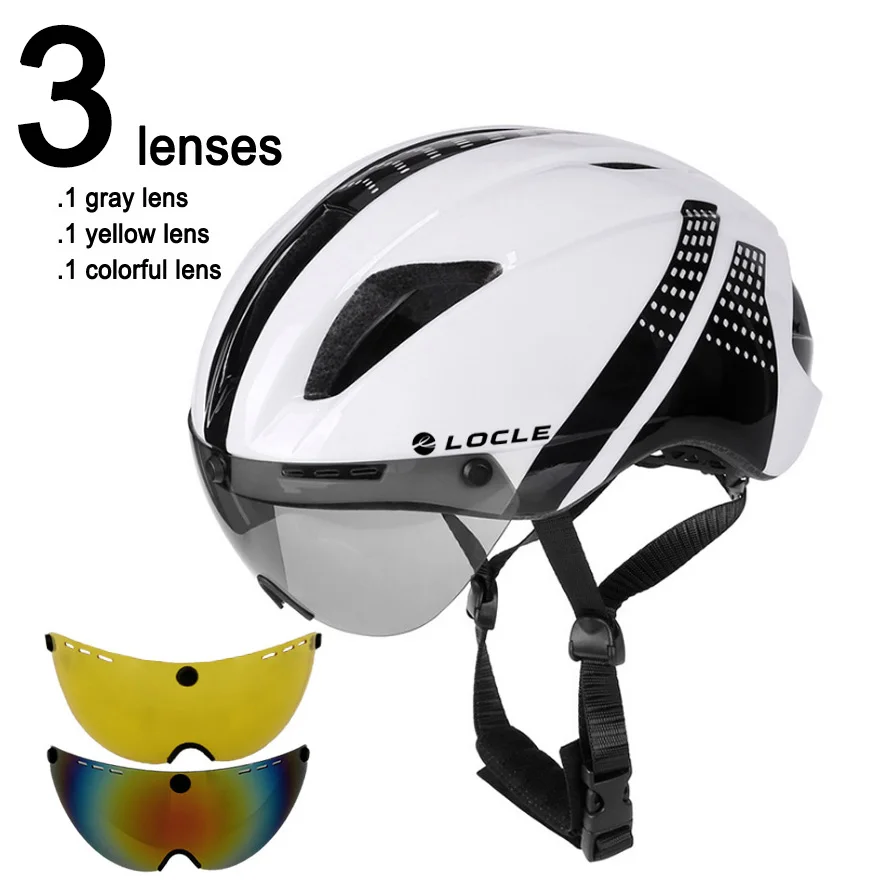 White Black 3 Lenses Шлем для велоспорта LOCLE интегрально-Литые очки велосипедный шлем дорожный горный MTB велосипедный шлем 54-62 см - Цвет: White Black 3 Lenses