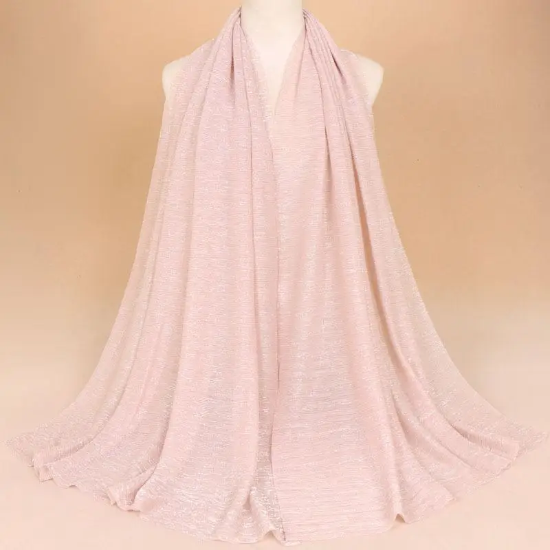 Light Pink Мусульманские женщины Блестящий хиджаб плиссированный длинный шарф шаль шарфы морщинки Блестящий головной убор большой исламский палантин Мода 200* 75C - Цвет: Light Pink