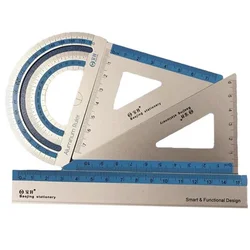 Ensemble de 4 pièces de dessin de précision en aluminium, ensemble de règles en alliage d'aluminium, rapporteur de plaque triangulaire, ensemble de quatre pièces 