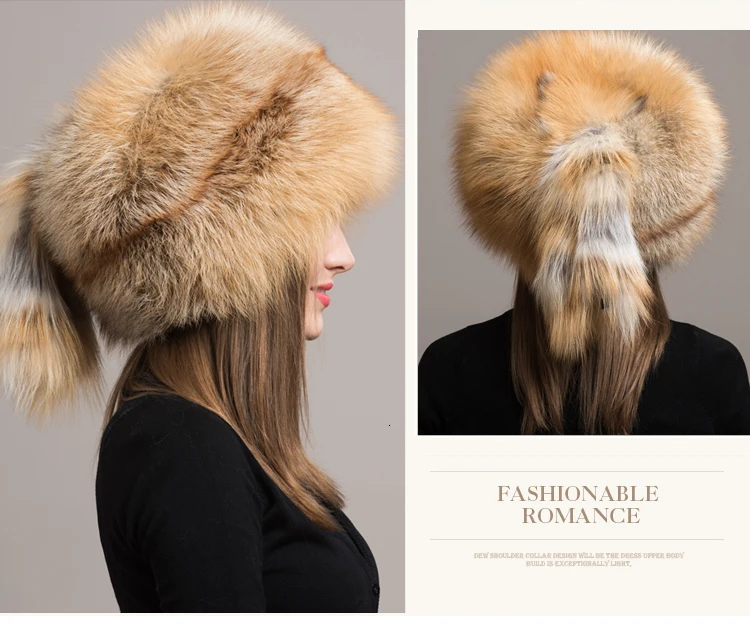 Winter Russian Natural Real Fox Fur Hat Hot Sale Women Warm Soft Quality Ear Protection Hats Real Fox Fur Bomber Cap