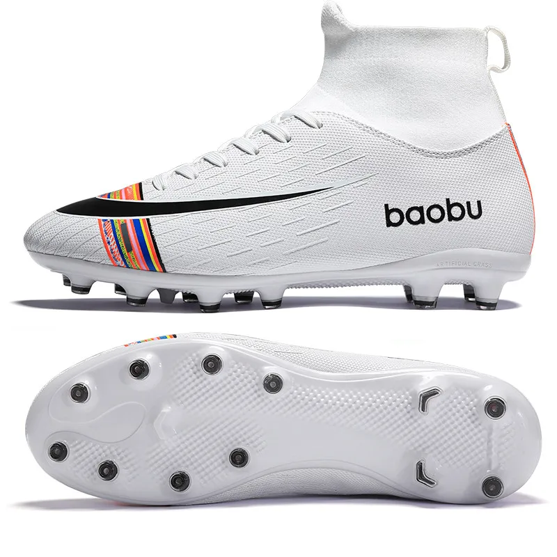 Mens Football Boots Soccer Cleats Boots Long Spikes TF Spikes Ankle High Top Sneakers Soft Indoor Turf Futsal Soccer Shoes Men