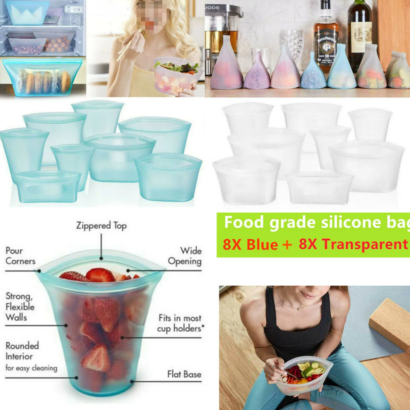 Kitchen Organizer Food Container Reusable Silicone Food Bag Creative Refrigerator Storage Fresh Leakproof Sealed Ziplock Bags